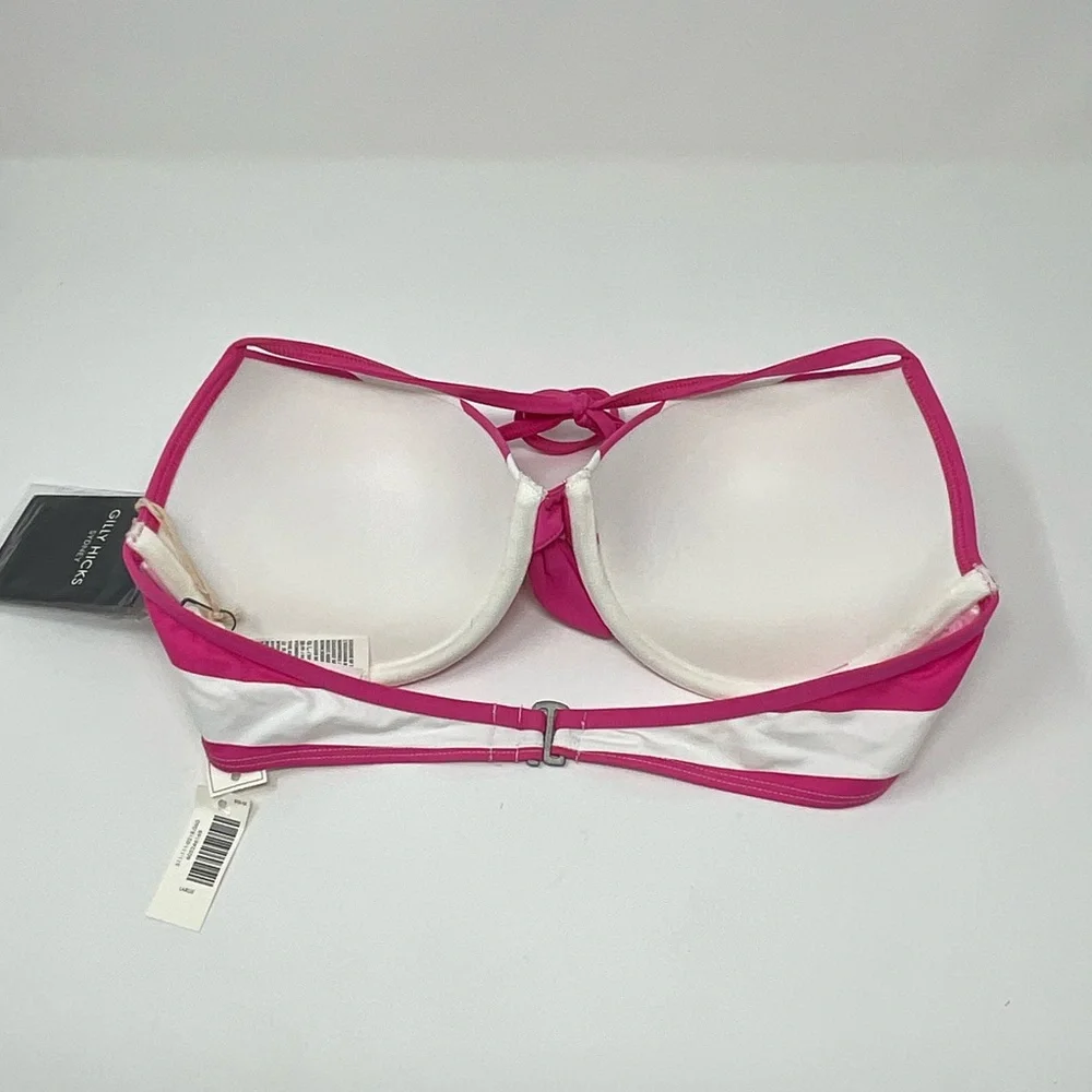 Billy Hicks Push Em Up pink White Stripe Bikini Top Size Large NWT G16